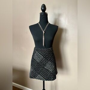 CYNTHIA STEFFE preppy black & white plaid tweed mini skirt textured knit 8 EUC